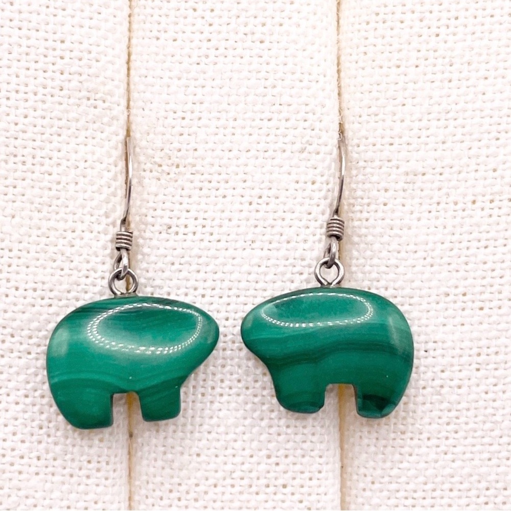 Green Malachite Bear Dangle Earrings